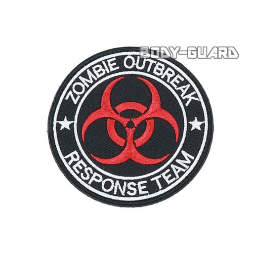 円形ワッペン　「ZOMBIE　OUTBREAK」　ホワイトライン【ゆうパケット対応】